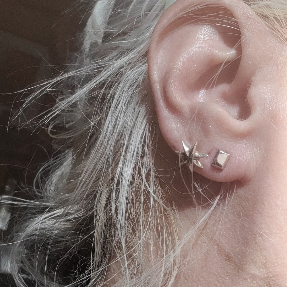 .925 Small Silver Rectangle Stud Earrings - image 2